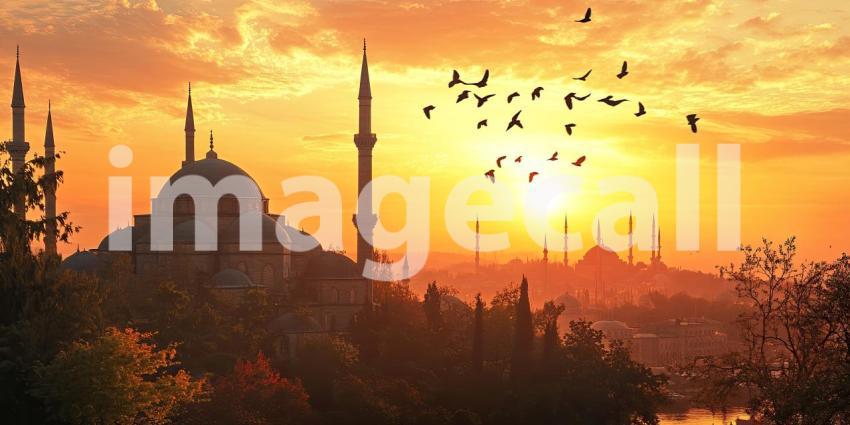 Stunning Sunset over Istanbuls Historic Mosques