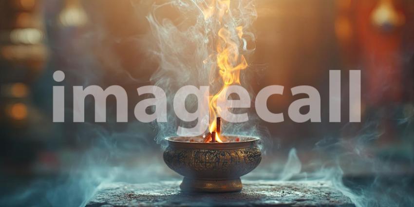 Spiritual Incense Burner Mystical Smoke and Golden Light