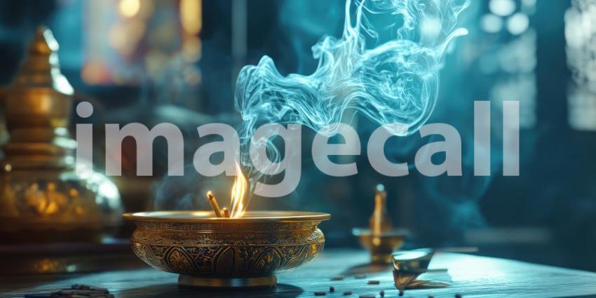 Mystical Blue Incense Smoke Spiritual Tranquility Image