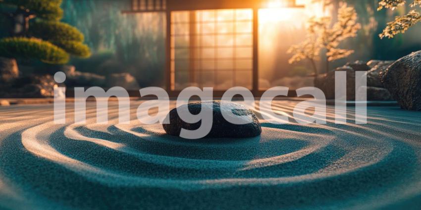 Serene Japanese Garden Hot Spring at Sunset