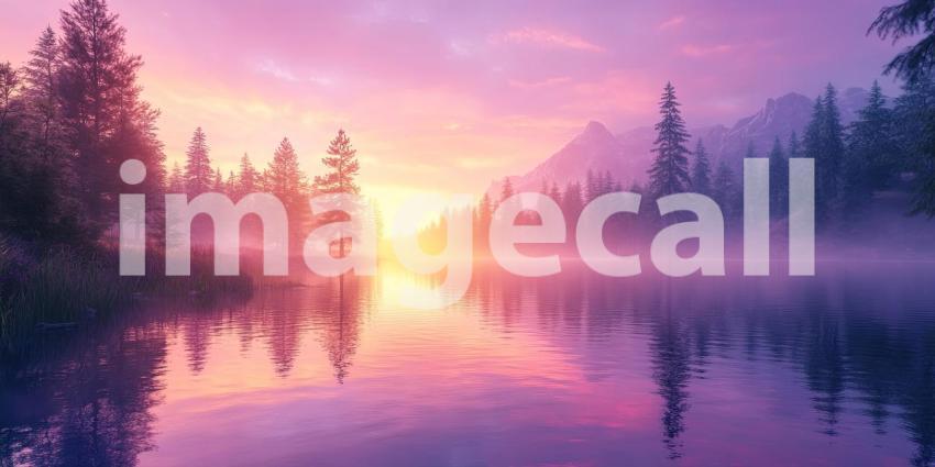 Purple Sunset Lake Landscape
