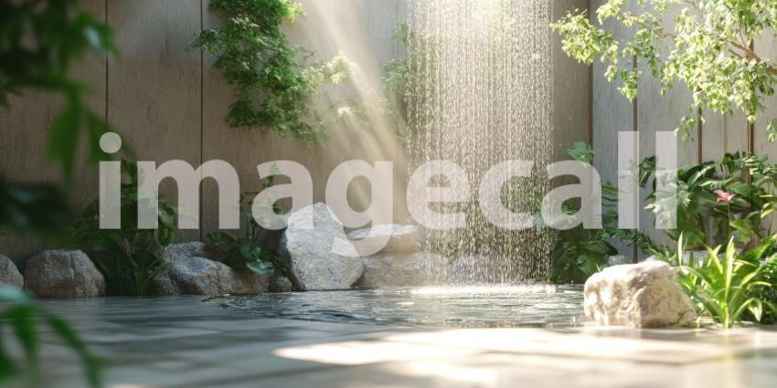 Serene Garden Waterfall Nature Background Images