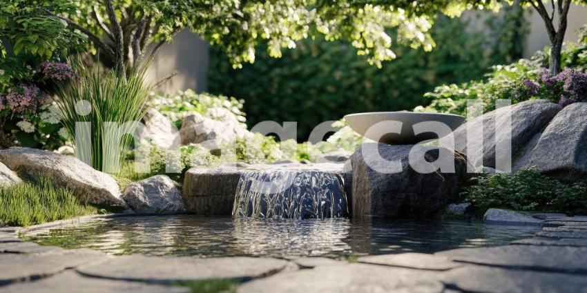 Serene Garden Waterfall Landscape Design