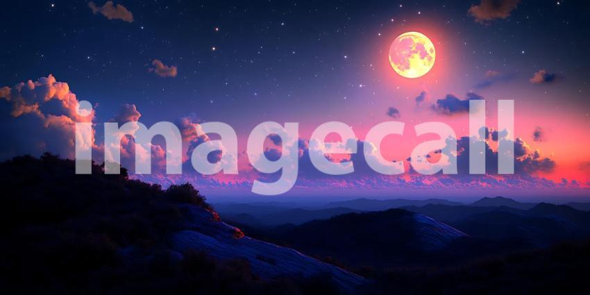 Magical Night Sky Full Moon Stars Clouds Wallpaper