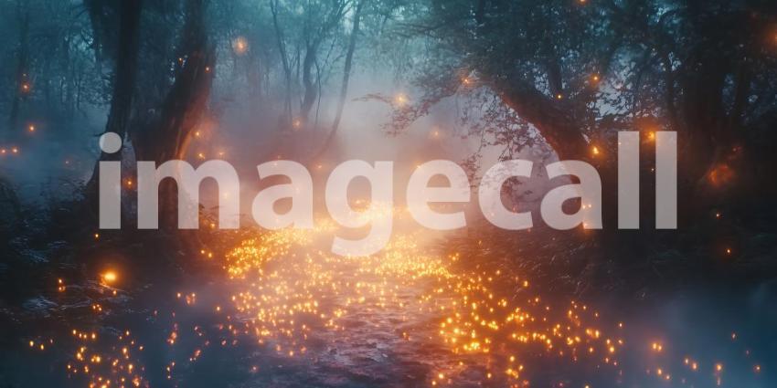 Enchanted Forest Fire A Mystical Night Scene Image
