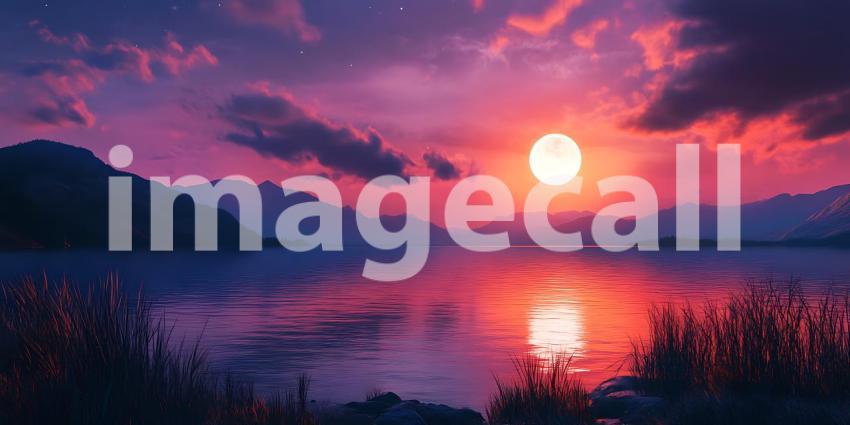 Stunning Sunset Landscape Lake Mountains and Vibrant Sky