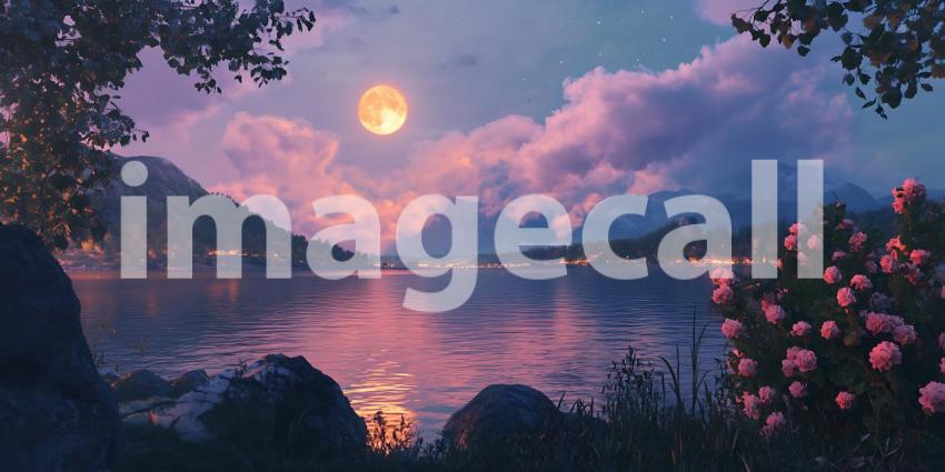 Serene Lake Sunset A Peaceful Moonlit Landscape
