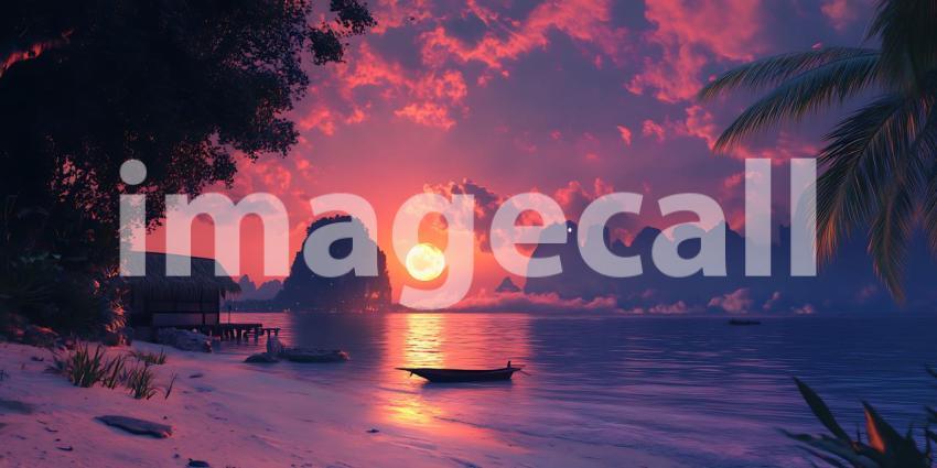 Stunning Sunset over Tropical Island Paradise