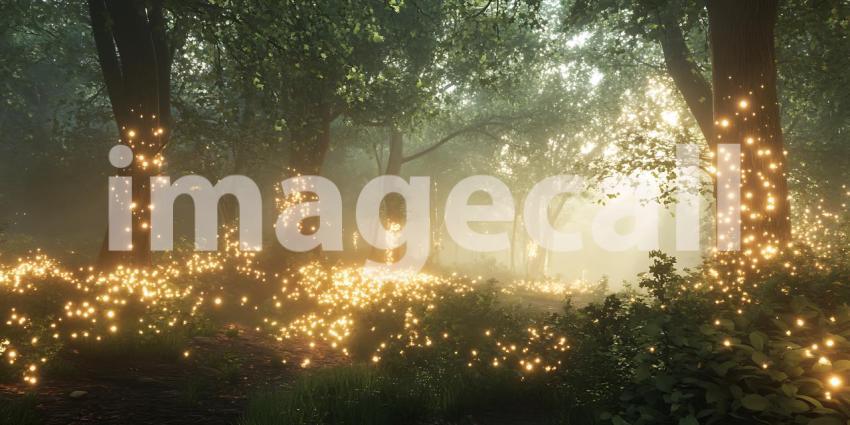 Enchanted Forest Magical Lights and Misty Trees