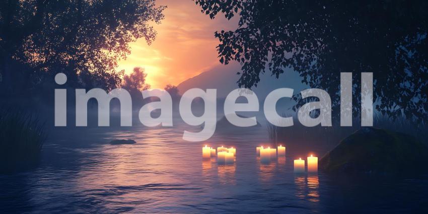 Magical Sunset River Scene Fantasy Landscape Image