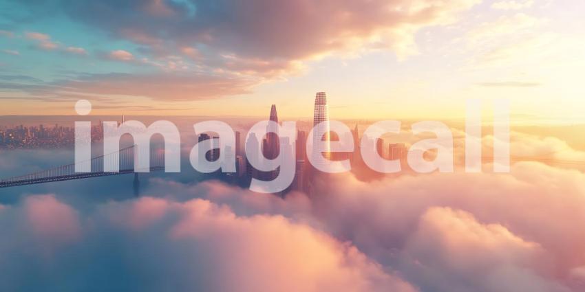 Aerial Cityscape Sunrise Over Clouds Modern Skyscrapers Urban La