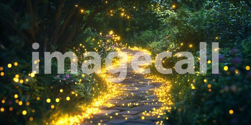 Magical Forest Path Glowing Lights Background