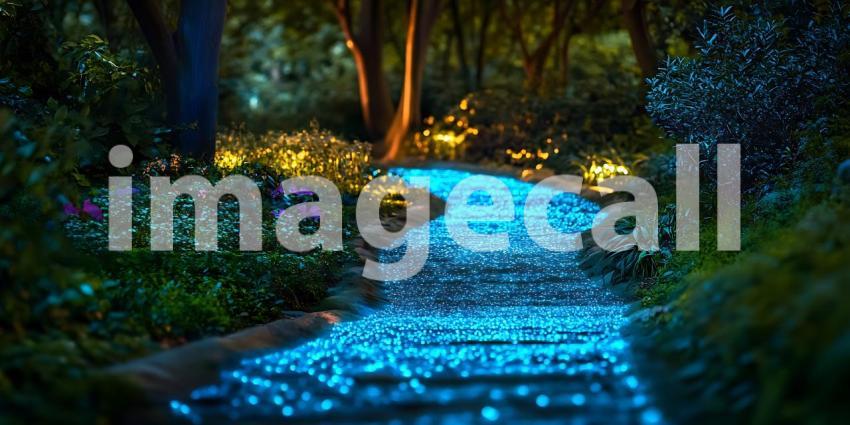 Magical Blue River at Night Enchanted Forest Scene