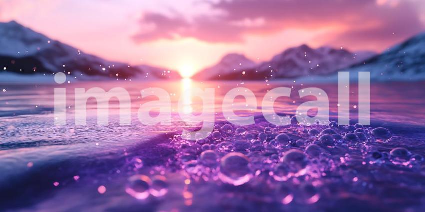 Magical Sunset Lake Purple Water Background