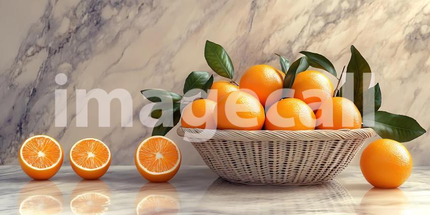 Fresh Oranges in a Basket A Vibrant Still Life Photography