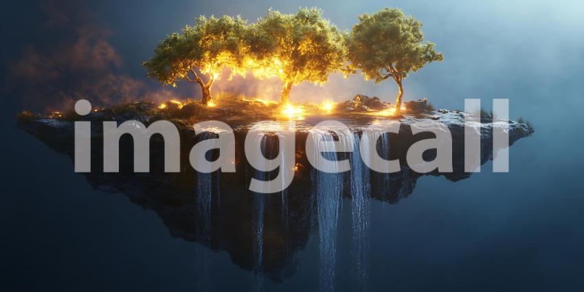 Enchanted Floating Island A Magical Waterfall Scene