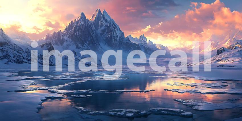 Stunning Winter Mountain Landscape Frozen Lake and Majestic Peak