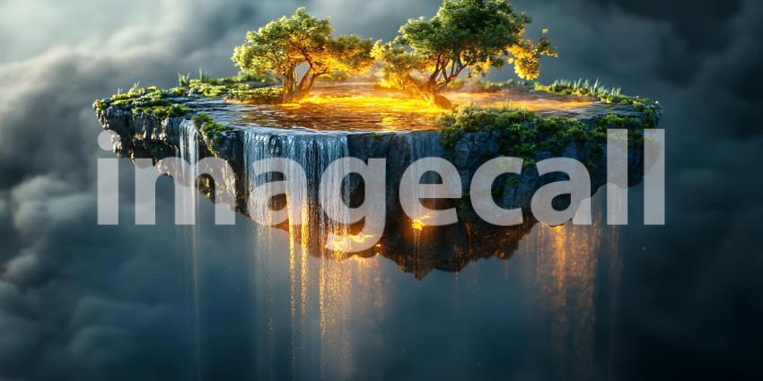 Floating Island in the Clouds A Fantasy Landscape Image