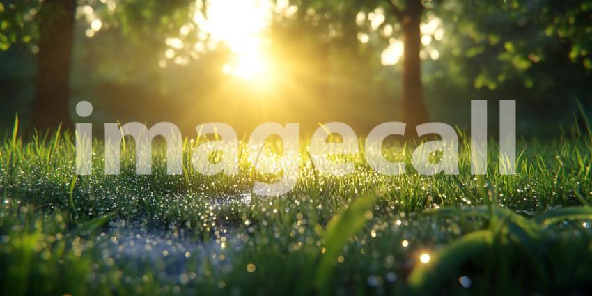 Stunning Sunrise in Lush Green Forest Natures Serene Beauty