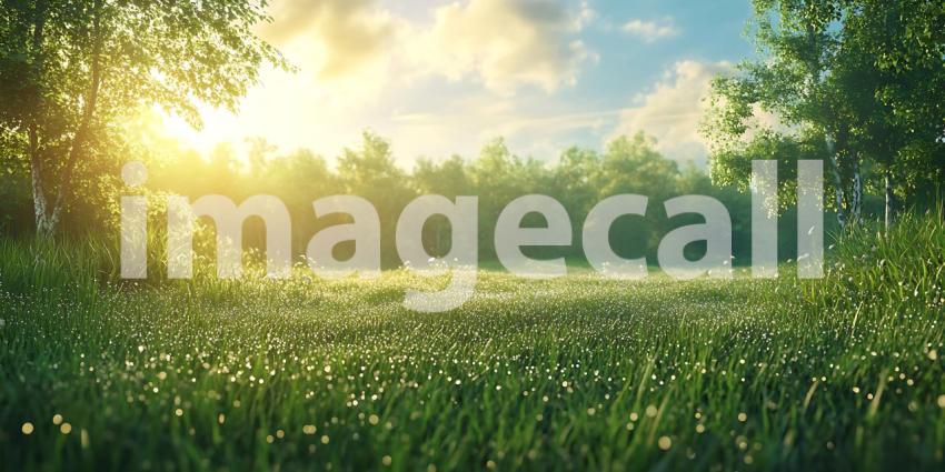 Beautiful Sunrise in a Lush Green Field Nature Background Image