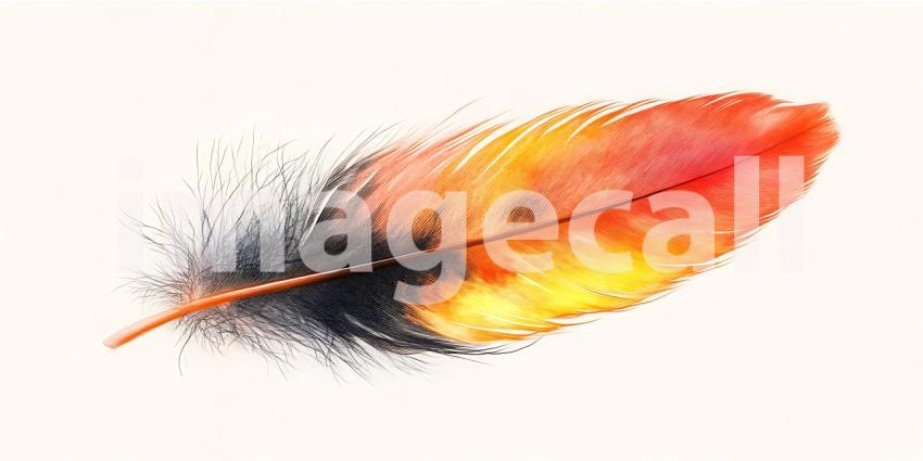 Watercolor Feather Orange Yellow Black Ink Splatter Art Print