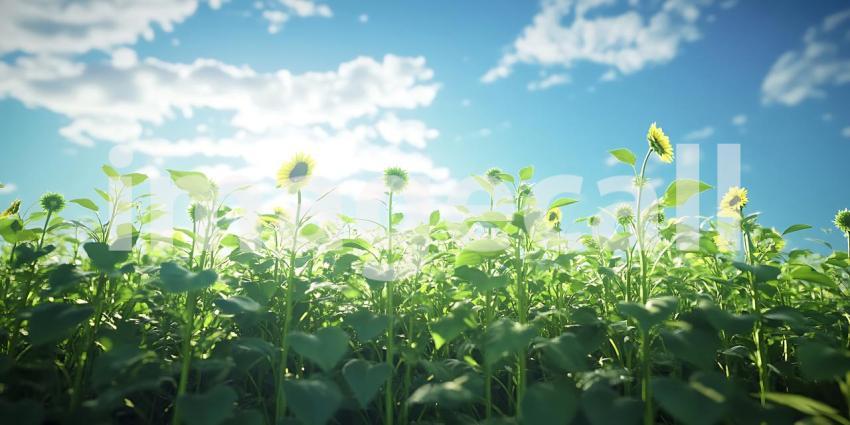 Stunning Sunny Day in a Lush Green Field Natures Serenity
