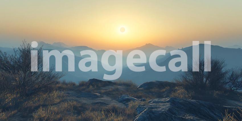 Serene Sunrise Over Misty Mountains A Panoramic View