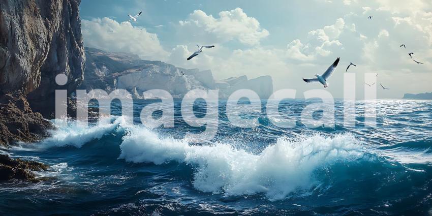 Dramatic Ocean Waves Crashing Against Cliffs