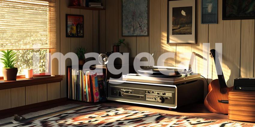 Sunlit Room Interior Vintage Vibe Stock Photo