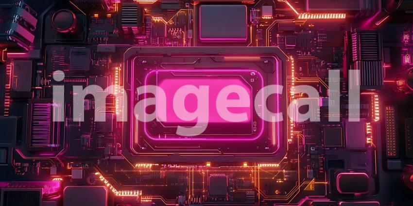 Abstract Pink Neon Circuit Board HighTech Background Image