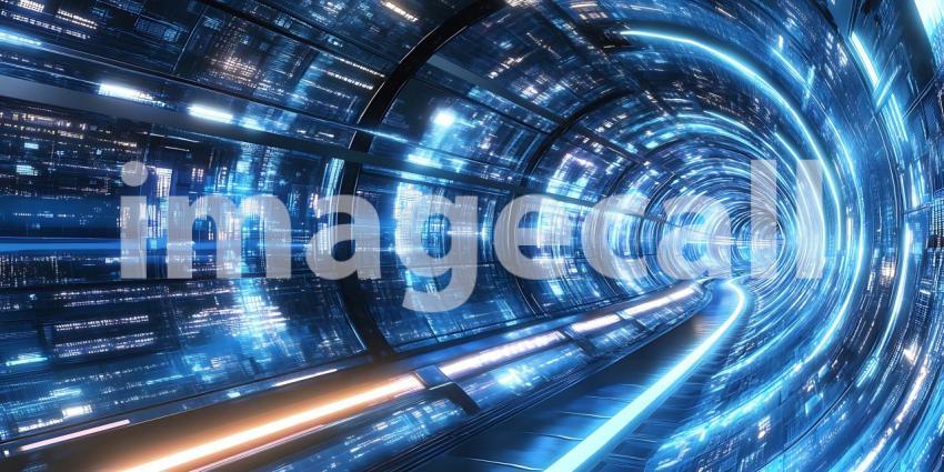 Abstract Blue Light Tunnel Background Futuristic SciFi Energy Vo