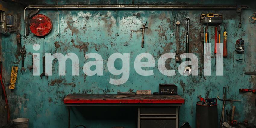 Grungy Workshop Wall with Tools Vintage Mechanic Shop Background