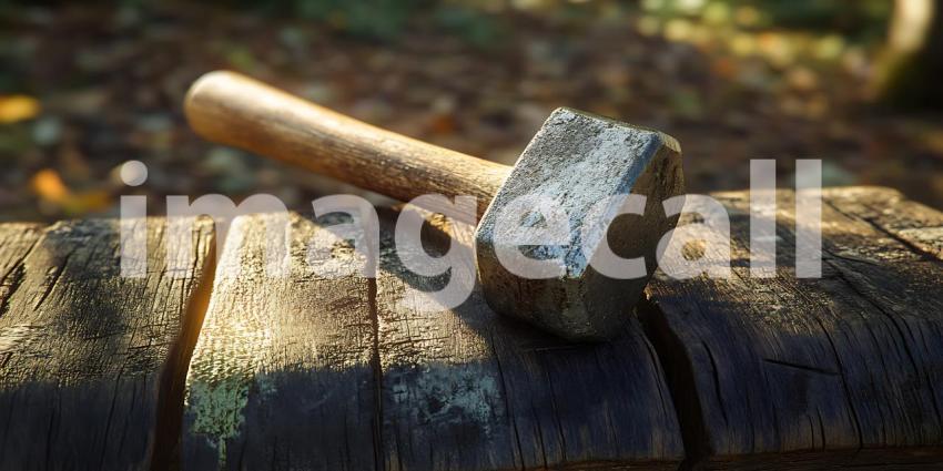 Rustic Hammer on Weathered Wood A Stock Photo
