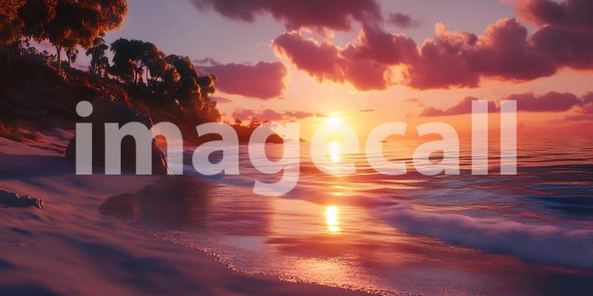 Stunning Sunset Beach Scene Tropical Ocean  Birds