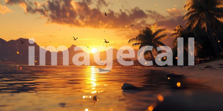 Stunning Sunset Beach Scene Tropical Paradise Wallpaper