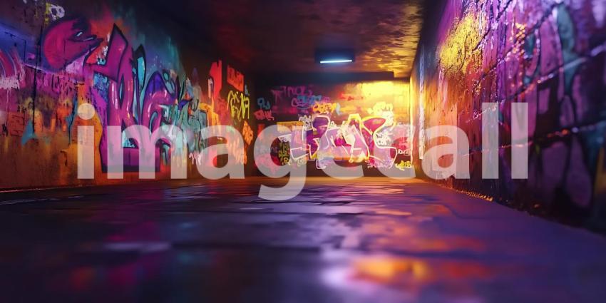 Vibrant Graffiti Alleyway Stunning Nighttime Urban Art Photograp