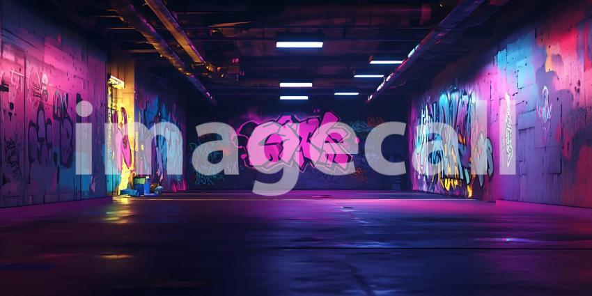 Neon Graffiti Art Background Urban Cyberpunk Tunnel Walls Pink P
