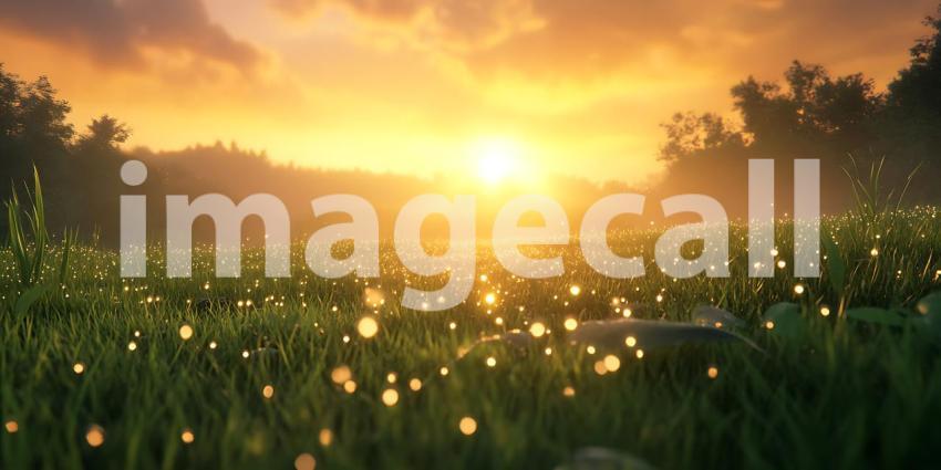 Sunset over a Field of Glowing Flowers