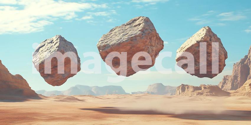 Floating Rocks in Desert Landscape Surreal Digital Art