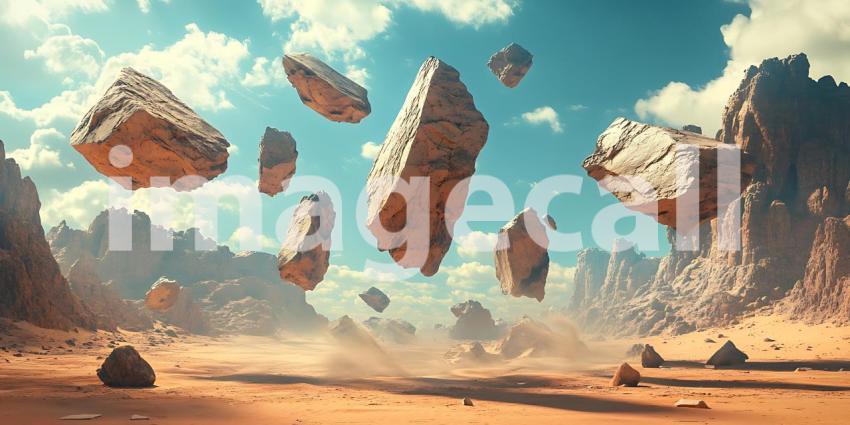 Floating Rocks Desert Landscape Fantasy Art Background