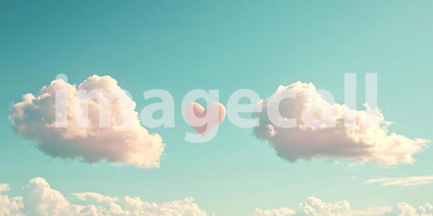 Heart Shaped Cloud in Pastel Sky Dreamy Background Image