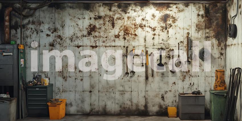 Grungy Workshop Wall with Tools A HighResolution Background Text