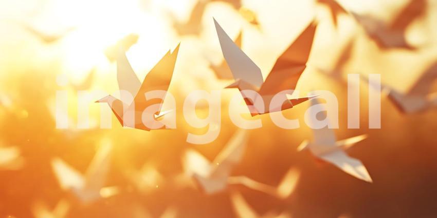 Origami Birds Sunset Flight Hope Peace Background