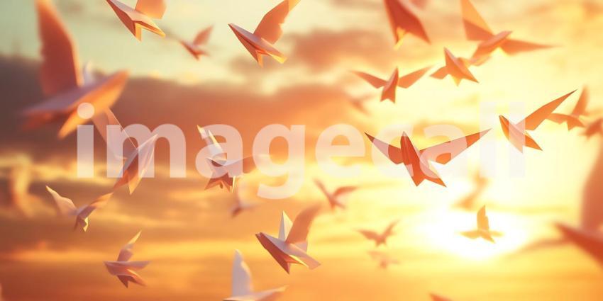 Sunset Birds A Flock of Birds in Flight at Golden Hour