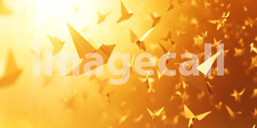Golden Origami Birds Abstract Background Image