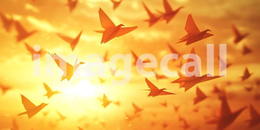 Golden Sunset Birds Flock of Birds Flying at SunriseSunset