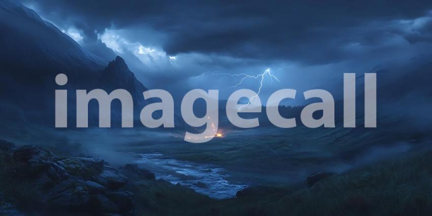 Epic Stormy Night Landscape Dark Fantasy Background