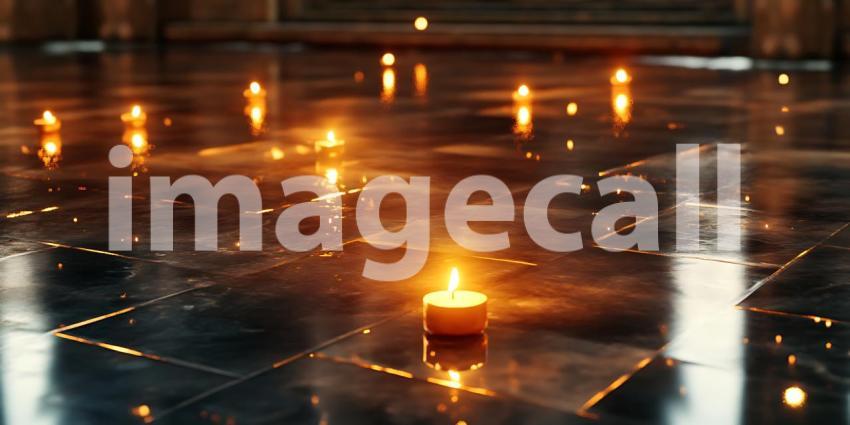 Candles Glow Reflection Water Romantic Background Image