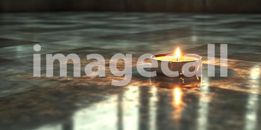 Single Lit Candle on Reflective Surface Peaceful Atmosphere Imag