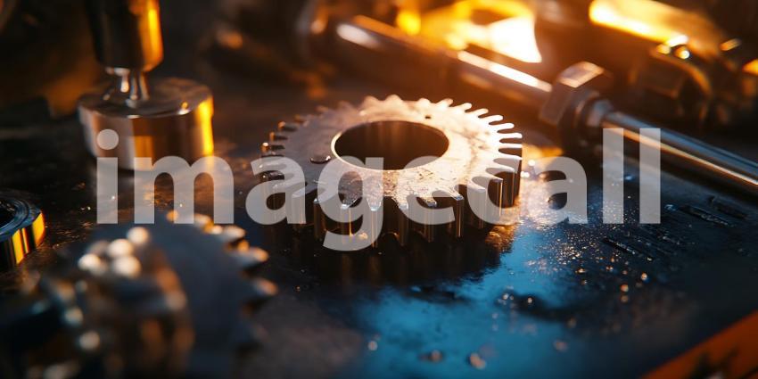 Fiery Gears Industrial Machinery CloseUp